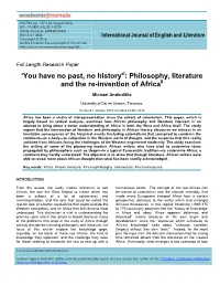 “You Have No Past, No History': Philosophy, Literature and the Re