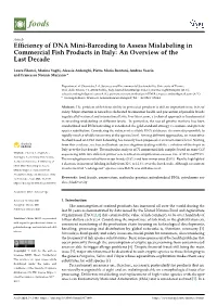 Efficiency of DNA Mini-Barcoding to Assess Mislabeling in Commercial