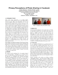 Privacy Perceptions of Photo Sharing in Facebook