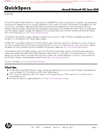 Quickspecs Microsoft Windows® HPC Server 2008 Overview