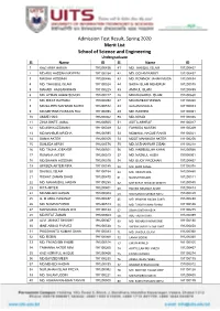 Admission Test Result, Spring 2020 Merit List School of Science and Engineering Undergraduate Sl