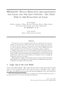 Human Effective Argumentation and Logic for the 21St Century. the Next Step in the Evolution of Logic