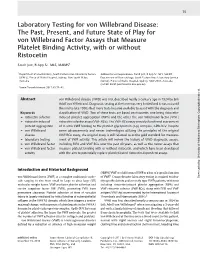 Laboratory Testing for Von Willebrand Disease
