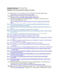 Scientific Outreach by George Kling (Published Or Broadcast Interviews; Reports; Lectures)
