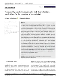 Terrestriality Constrains Salamander Limb Diversification: Implications for the Evolution of Pentadactyly
