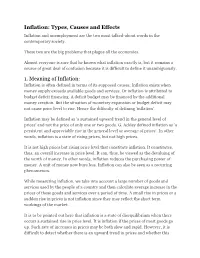 Types, Causes and Effects 1. Meaning of Inflation