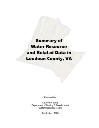 Summary of Water Resource and Related Data in Loudoun County, VA