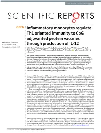 Inflammatory Monocytes Regulate Th1 Oriented Immunity to Cpg