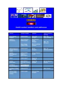 Useful Contact Numbers and Addresses