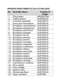 APPROVED SAWN TIMBER LIST (As of 13 May 2019) No. Scientific Name Country of Origin 1
