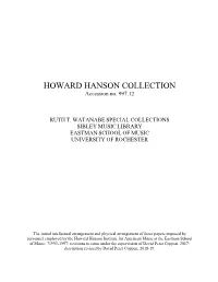 HOWARD HANSON COLLECTION Accession No