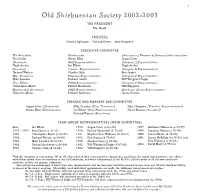 Old Shirburnian Society 2002-2003 the PRESIDENT Tim Heald