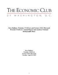 Steve Ballmer, Founder, Usafacts and Former CEO, Microsoft Presents Usafacts’ Annual Report and Analyzes National Demographic Data