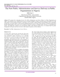 The New Public Administration and Service Delivery in Public Organizations in Nigeria