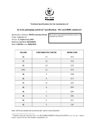 1L to 5L Packaging Container1 Specification - PET and HDPE Containers