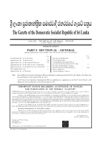 The Gazette of the Democratic Socialist Republic of Sri Lanka