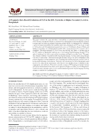 A Pragmatic Data Based Evaluation of CLT in the EFL Curricula at Higher Secondary Level in Bangladesh