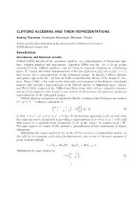 CLIFFORD ALGEBRAS and THEIR REPRESENTATIONS Introduction