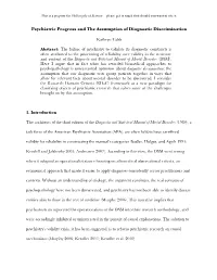 Psychiatric Progress and the Assumption of Diagnostic Discrimination