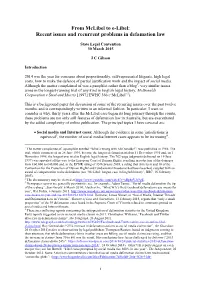 From Mclibel to E-Libel: Recent Issues and Recurrent Problems in Defamation Law