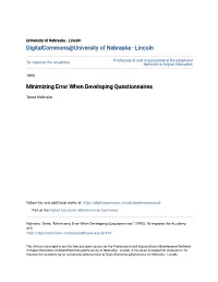 Minimizing Error When Developing Questionnaires