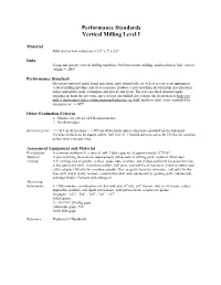 Performance Standards Vertical Milling Level I