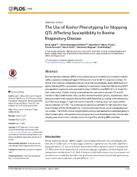 The Use of Kosher Phenotyping for Mapping QTL Affecting Susceptibility to Bovine Respiratory Disease