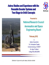 Astrox Studies and Experience with the Reusable Booster Systems and Two-Stage-To-Orbit Concepts