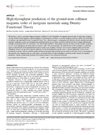 High-Throughput Prediction of the Ground-State Collinear Magnetic Order of Inorganic Materials Using Density Functional Theory