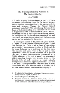 The Uncomprehending Narrator in the Ancient Mariner G