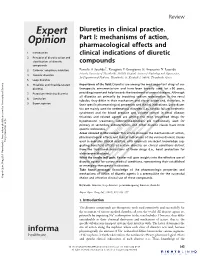 Diuretics in Clinical Practice. Part I: Mechanisms of Action, Pharmacological Effects and 1