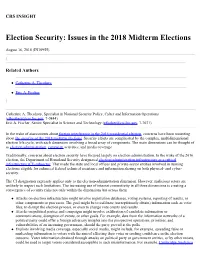 Election Security: Issues in the 2018 Midterm Elections
