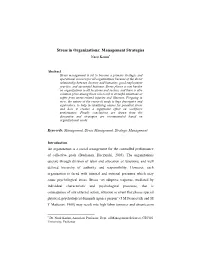 Stress in Organizations: Management Strategies Nasir Karim