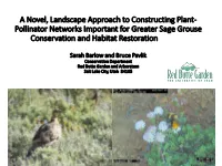 Pollinator Networks Important for Greater Sage Grouse Conservation and Habitat Restoration