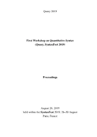 Quasy 2019 First Workshop on Quantitative Syntax