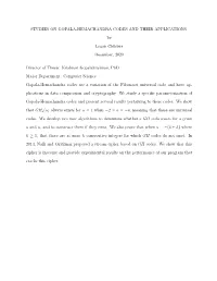 STUDIES on GOPALA-HEMACHANDRA CODES and THEIR APPLICATIONS. by Logan Childers December, 2020