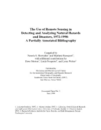 Use of Remote Sensing in Detecting and Analyzing Natural Hazards and Disasters, 1972-1998: a Partially Annotated Bibliography