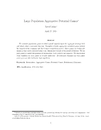 Large Population Aggregative Potential Games∗