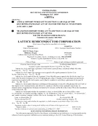 LATTICE SEMICONDUCTOR CORPORATION (Exact Name of Registrant As Specified in Its Charter)