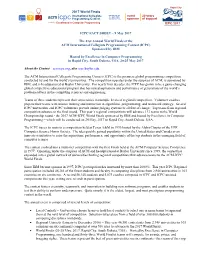 ICPC FACT SHEET – 9 May 2017 the 41St Annual World Finals of The