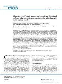 Chen Jingrun, China's Famous Mathematician: Devastated by Brain