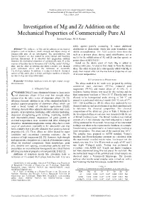 Investigation of Mg and Zr Addition on the Mechanical Properties of Commercially Pure Al Samiul Kaiser, M