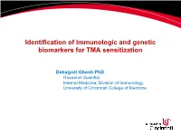 Identification of Immunologic and Genetic Biomarkers for TMA Sensitization