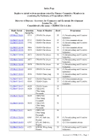 Index Page Replies to Initial Written Questions Raised by Finance