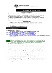 National Heritage List Nomination Form for the Coal River Precinct