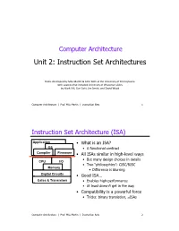 Unit 2: Instruction Set Architectures