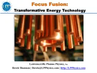 Focus Fusion: Transformative Energy Technology