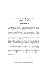 The Uzbek State As Reflected in Eighteenth Century * Bukharan Sources