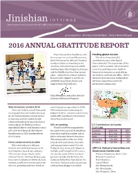 2016 Annual Gratitude Report • Jinishian Memorial Program 2016 ANNUAL GRATITUDE REPORT