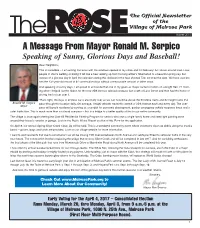 A Message from Mayor Ronald M. Serpico Speaking of Sunny, Glorious Days and Baseball!